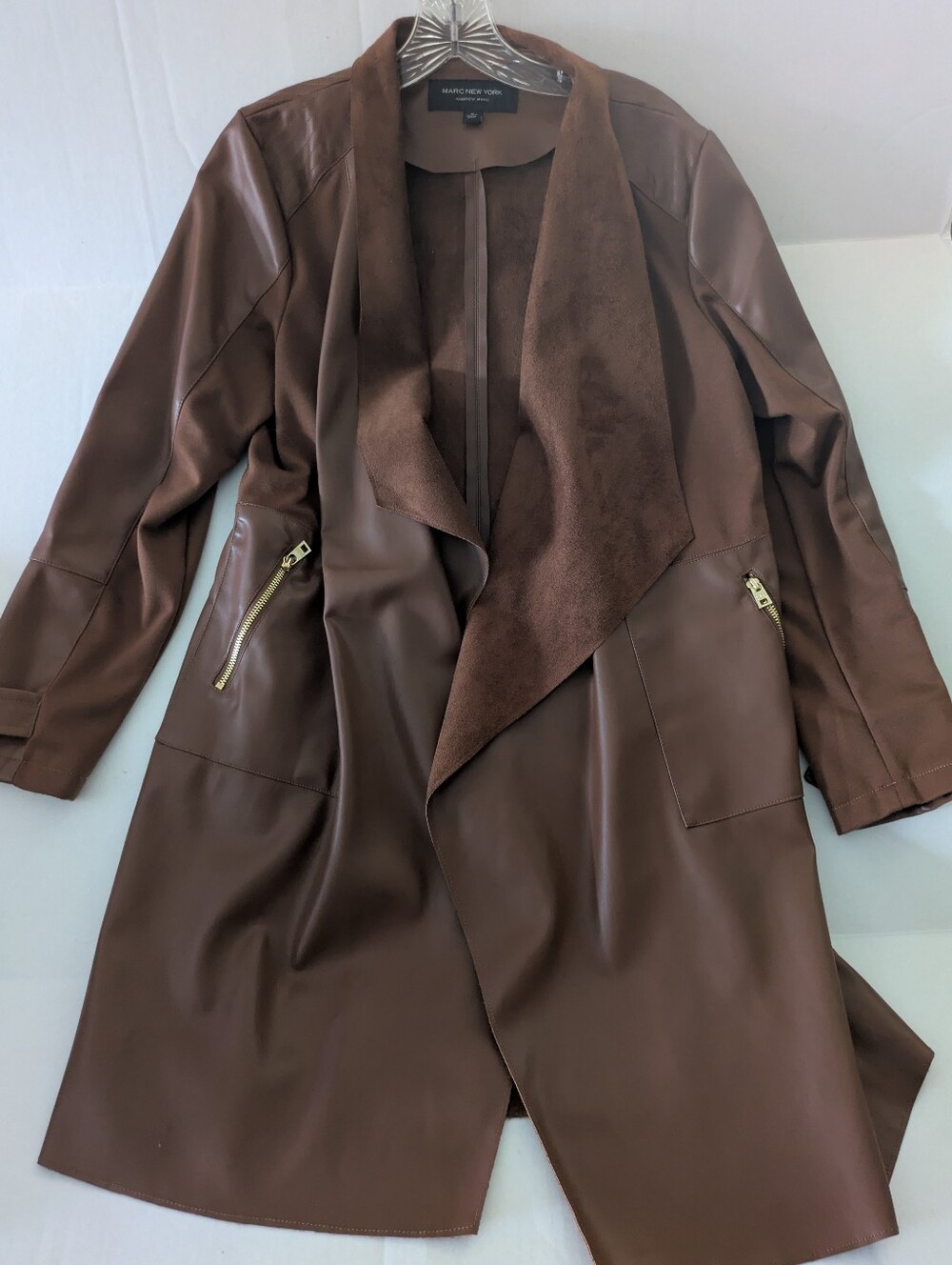 MARC NEW YORK Brown Faux Leather Coat Jacket Medium